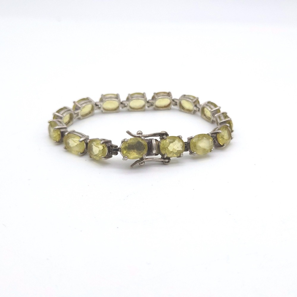 Sterling Silver 925 Oval Citrine Tennis Bracelet Thailand HAN‎ 7.5 Inch Yellow